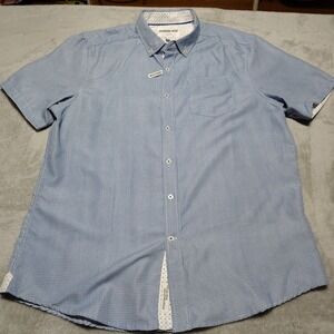 International Report Shirt Men XL Blue Check Short Sleeve Dad Office Lite Soft